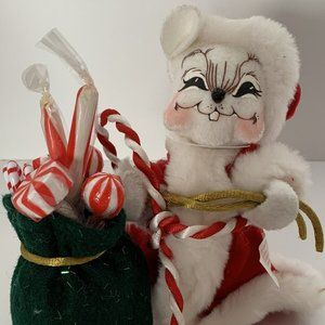 Annalee dolls 2005 6-inch mouse in Santa suit with sack of peppermint candies